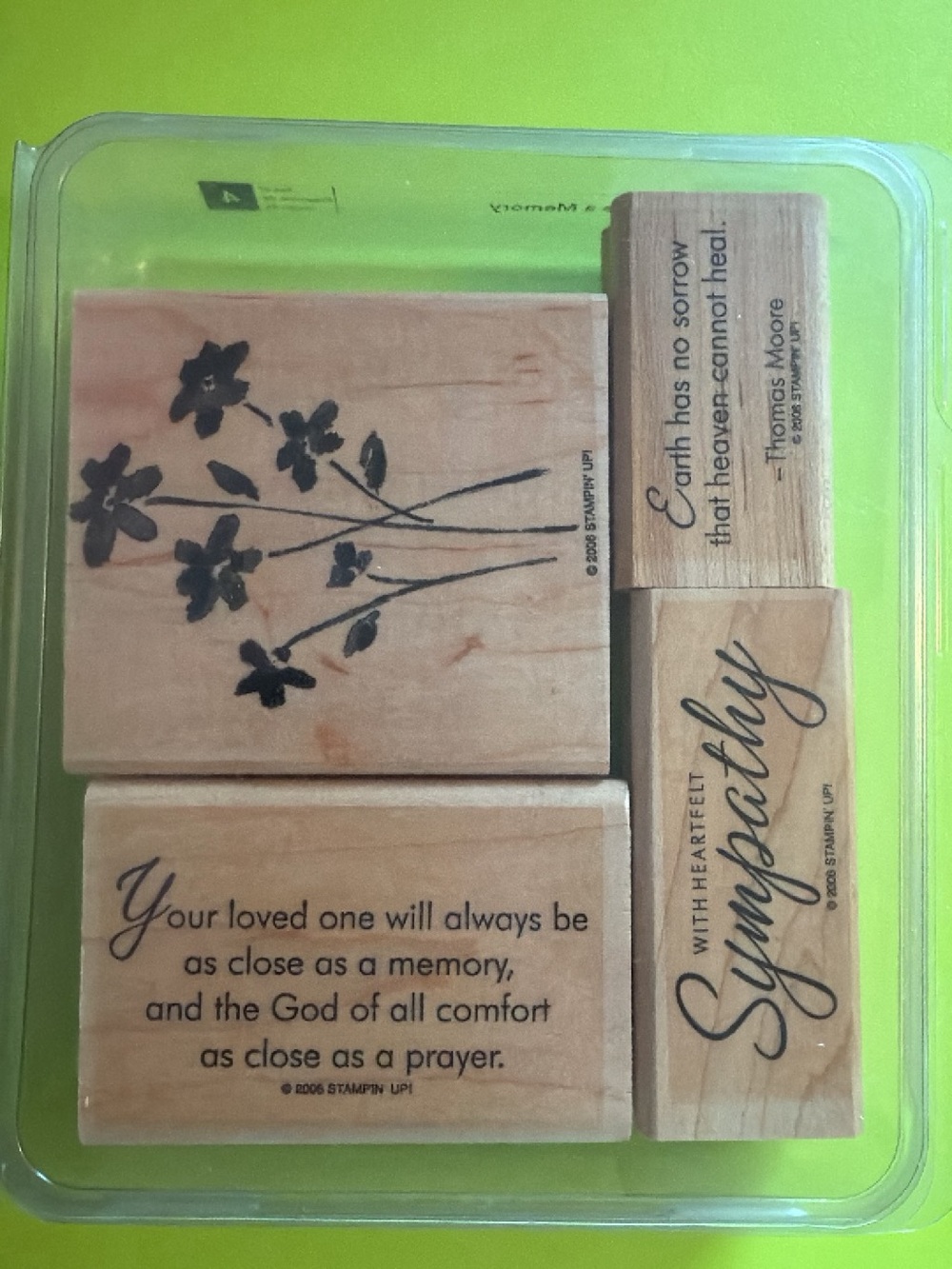 Stampin' Up! Sympathy Wooden Stamp Set - Natural Wood with Black Ink Designs